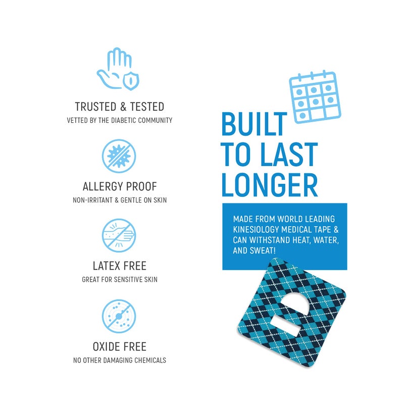 RockaDex Omnipod overtape Adhesive Patch, Extra Secure & Water Resistant. (Argyle Blue) - Image 2